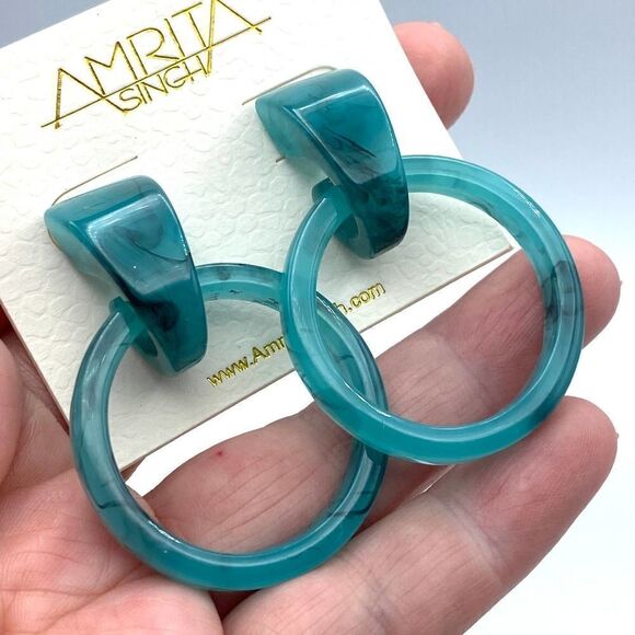 Amrita Singh Blue Marble Drop Resin Earrings Retired - Picture 1 of 4